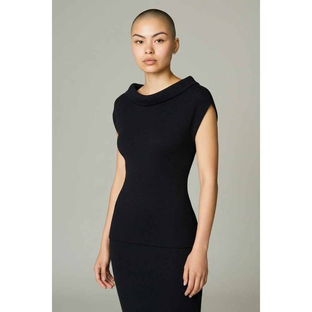 Vince Knit Sweater Tank Women's XS Black Sleeveless Pullover Top Off Shoulder‎